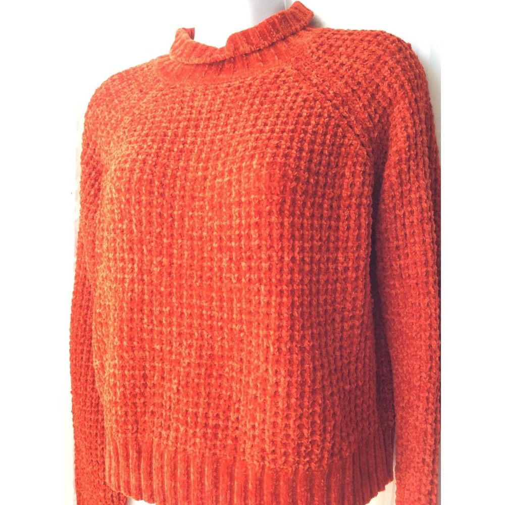 Poof Apparel Orange Chenille Mock Neck Waffle Knit Sweater Size M 254382J